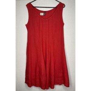 Oizini‎ Coral Red Sleeveless V-Neck Midi Dress Women XL Italy Cotton/Elastane